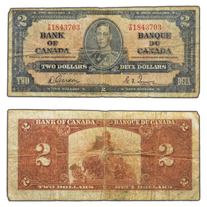 SOLD $2 1937 Bank of Canada Note Gordon-Towers Y/B Prefix BC-22b - Filler