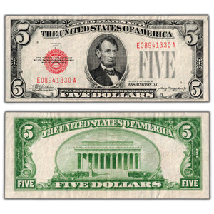 SOLD United States 1928-B Red Seal $5 Note Fr #1527 - VF