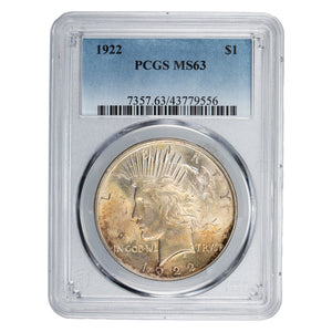SOLD United States 1922 $1 Peace Dollar Silver Coin - PCGS MS-63