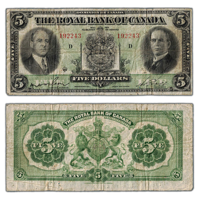 SOLD $5 1933 Royal Bank of Canada Chartered Note #630-16-02 - Pinholes