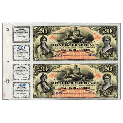 SOLD Chile Banco De D. Matte Y Ca. (Ca. 1888) 20 Pesos P #S279r - Uncut Pair of Remainders