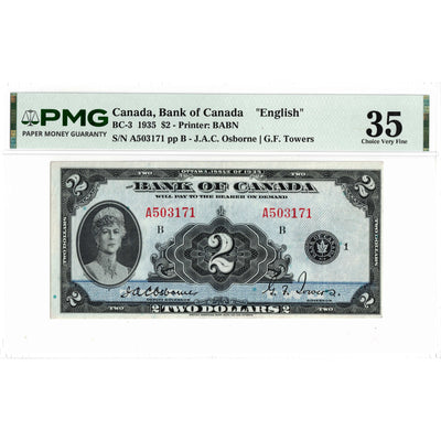 $2 1935 Bank of Canada Note English Text BC-3 - PMG VF-35