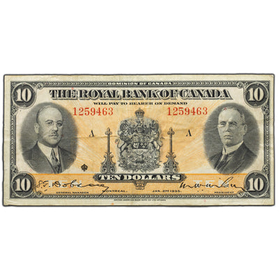 SOLD $10 1935 Royal Bank of Canada Chartered Note #630-18-04a - VF