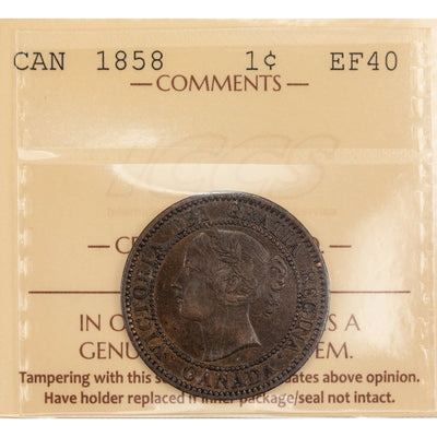 SOLD Canada 1858 One Large Cent Coin First Year of Issue! - ICCS EF-40