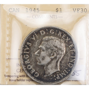 SOLD Canada 1945 $1 Silver Dollar Coin - ICCS VF-30