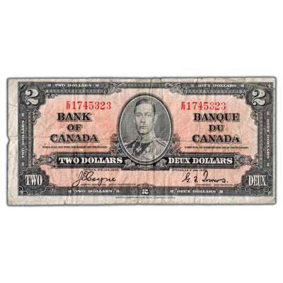 $2 1937 Bank of Canada Note Coyne-Towers E/R Prefix BC-22c - VG/F