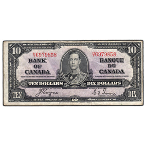 SOLD $10 1937 Bank of Canada Note Coyne-Towers H/T Prefix BC-24c - Edge Tear