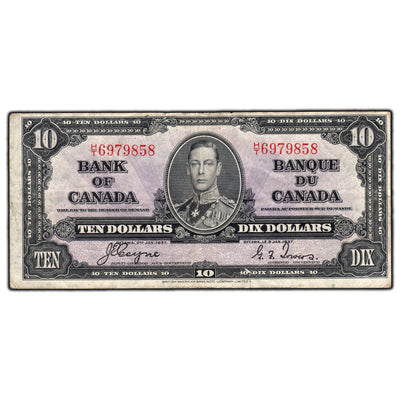 SOLD $10 1937 Bank of Canada Note Coyne-Towers H/T Prefix BC-24c - Edge Tear