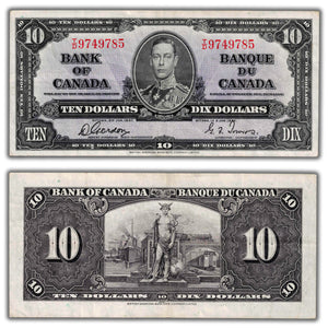 SOLD $10 1937 Bank of Canada Note Gordon-Towers T/D Prefix BC-24b - VF/EF