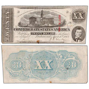 United States 1863 $20 Confederate States of America Note - Internal Tears