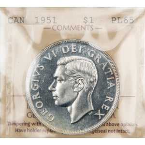 Canada 1951 $1 SWL Silver Dollar Coin - ICCS PL-65
