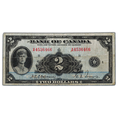 SOLD $2 1935 Bank of Canada Note English Text BC-3 - Fine
