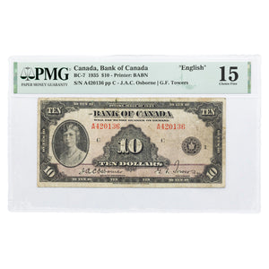 SOLD $10 1935 Bank of Canada Note English Text BC-7 - PMG F-15
