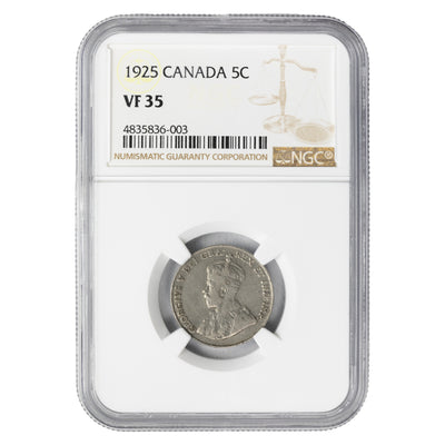 SOLD Canada 1925 5 Cents Nickel Coin - NGC VF-35