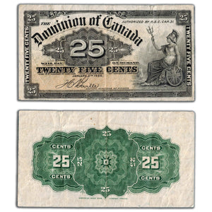 SOLD 25 Cents 1900 Dominion of Canada Shinplaster Note DC-15b - Fine