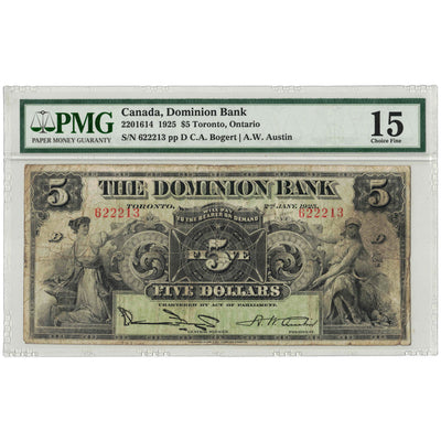 $5 1925 The Dominion Bank Canada Chartered Note #220-16-14 - PMG F-15