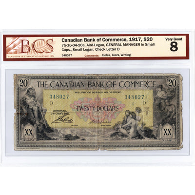 SOLD $20 1917 Canadian Bank of Commerce Canada Chartered Note #75-16-04-20a - BCS VG-8