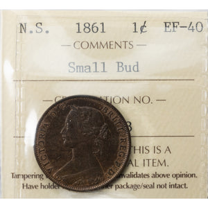 SOLD Nova Scotia 1861 Small Bud 1 Cent Coin - ICCS EF-40