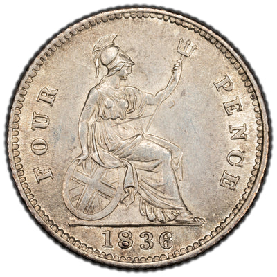Great Britain 1836 4 Four Pence Silver Coin S#3837 William IV - Nice Example