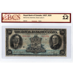 $20 1927 Royal Bank of Canada Chartered Note #630-14-10 - BCS F-12