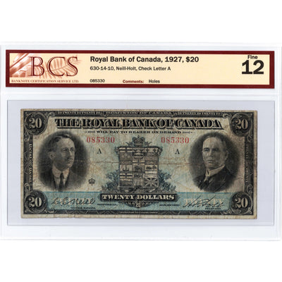 $20 1927 Royal Bank of Canada Chartered Note #630-14-10 - BCS F-12