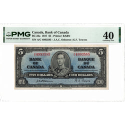 $5 1937 Bank of Canada Note Osborne Signature BC-23a - PMG EF-40