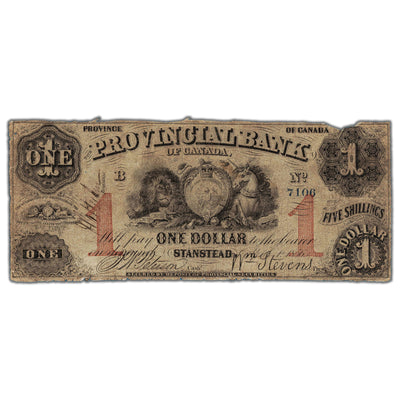 $1 5 Shillings 1856 Provincial Bank of Canada Note - Tougher Issue