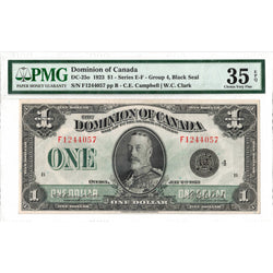 $1 1923 Dominion of Canada Note Black Seal Series F DC-25o - PMG VF-35 EPQ