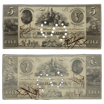 SOLD 5 Shillings 1835 Benjamin Smith Cancelled Merchant Script NB #25-10-02