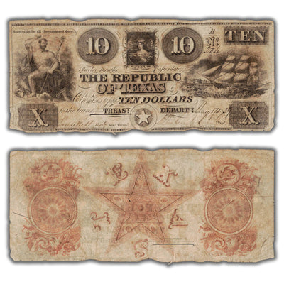 SOLD United States 1839 Republic of Texas $10 Note - Cut Cancelled