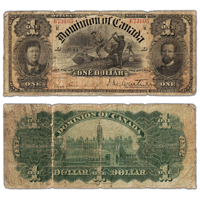 $1 1898 Dominion of Canada Note Courtney Series H DC-13b - Small Hole/Light Tears