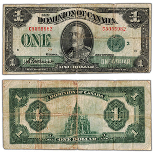 $1 1923 Dominion of Canada Note Green Seal Series C DC-25j - Holes/Small Tears