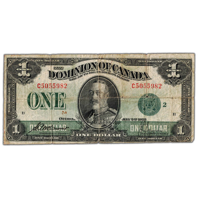 $1 1923 Dominion of Canada Note Green Seal Series C DC-25j - Holes/Small Tears