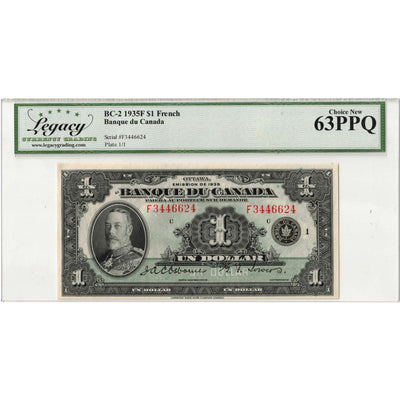$1 1935 Banque Du Canada Note French Text BC-2 - Legacy UNC-63 PPQ