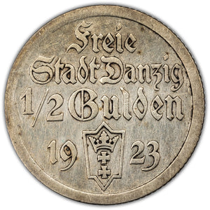 SOLD Danzig 1923 1/2 Gulden Silver Coin KM #144