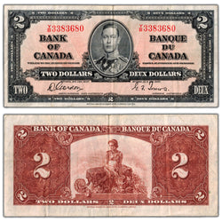 $2 1937 Bank of Canada Note Gordon-Towers Y/B Prefix BC-22b - VF