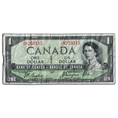 $1 1954 Bank of Canada Note Devil Face I/A Prefix BC-29b - Circulated