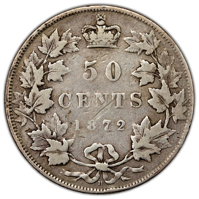 Canada 1872-H 50 Cents Half Dollar Silver Coin - Very Good