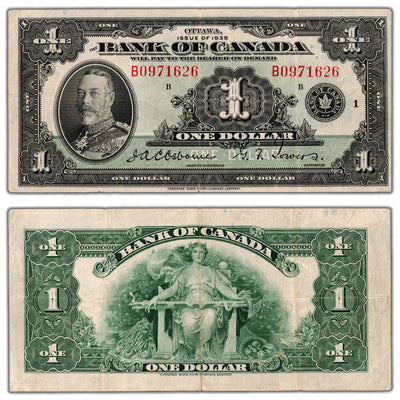$1 1935 Bank of Canada Note English Text Letter 'B' BC-1 - VF