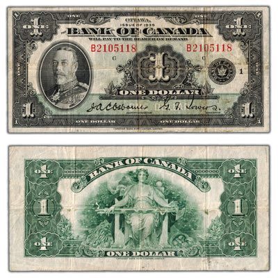 $1 1935 Bank of Canada Note English Text Letter 'B' BC-1 - F/VF