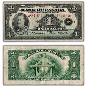 SOLD $1 1935 Bank of Canada Note English Text Series A BC-1 - Light Writing