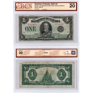 SOLD $1 1923 Dominion of Canada Note Campbell-Clark Black Seal DC-25o - BCS VF-20