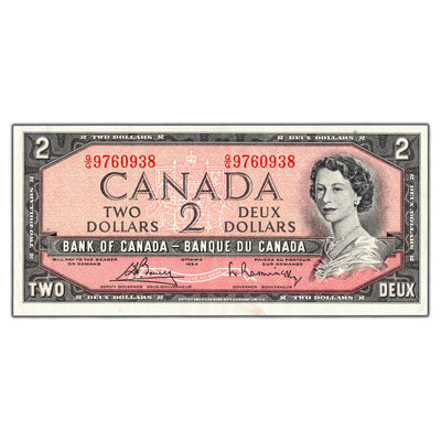 SOLD $2 1954 Bank of Canada Note Bouey-Rasminsky G/G Prefix BC-38c - EF/AU