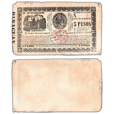 SOLD Paraguay 1868 5 Five Pesos Note - Circulated