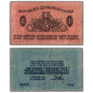 SOLD Czechoslovakia 1919 1 One Koruna Note P #6a - Circulated