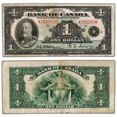 $1 1935 Bank of Canada Note English Text Letter 'A' BC-1 - F/VF