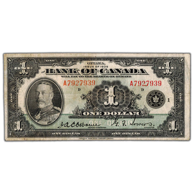 $1 1935 Bank of Canada Note English Text Letter 'A' BC-1 - F/VF