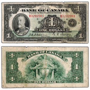 $1 1935 Bank of Canada Note English Text Letter 'B' BC-1 - Circulated