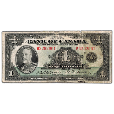 $1 1935 Bank of Canada Note English Text Letter 'B' BC-1 - Circulated