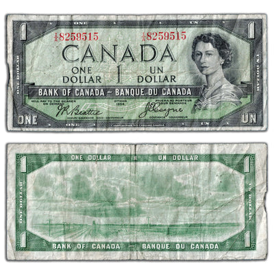 $1 1954 Bank of Canada Note Devil Face I/A Prefix BC-29b - Circulated
